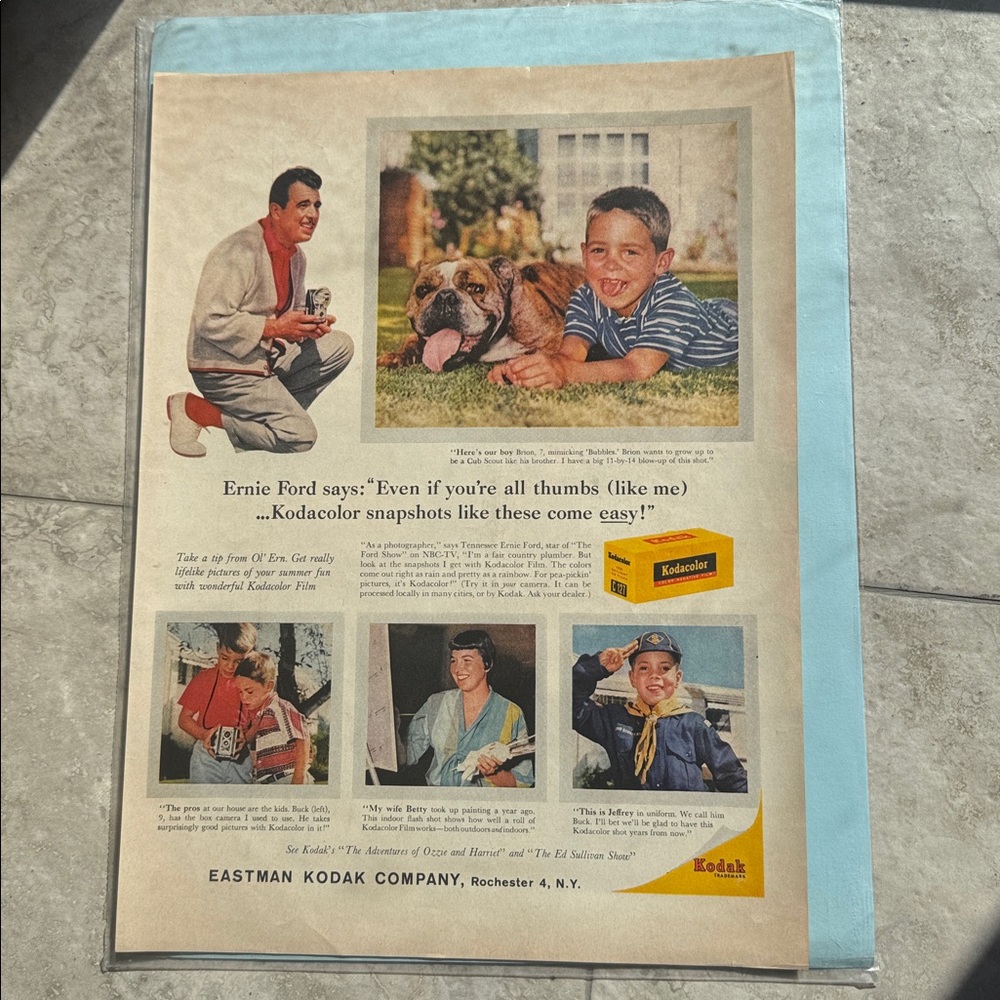 Vintage Bulldog Kodak Ernie Ford ad.